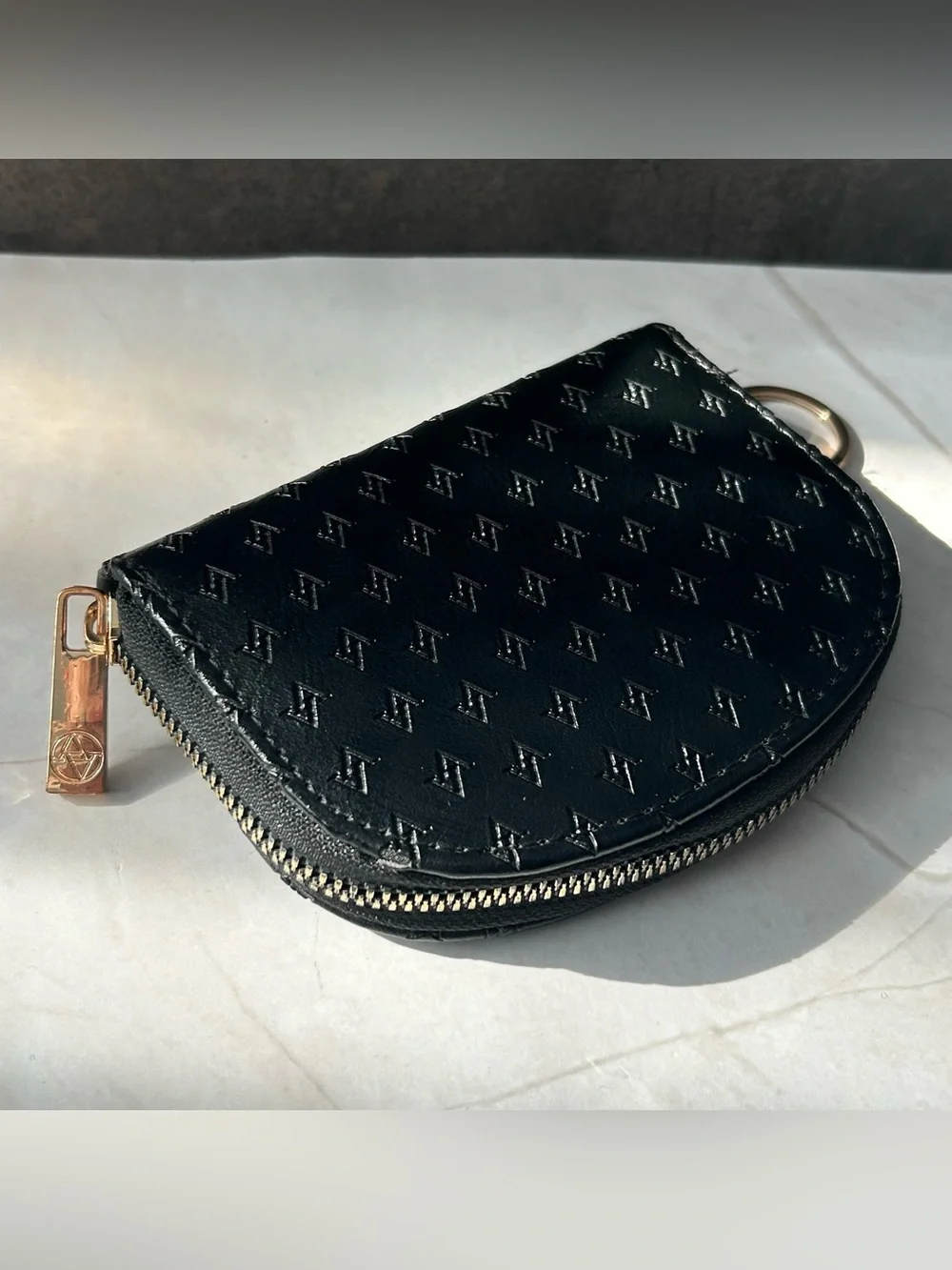 Adrienne Vittadini Black Quilted Coin & Cosmetic Zip Pouch with Gold Hardware